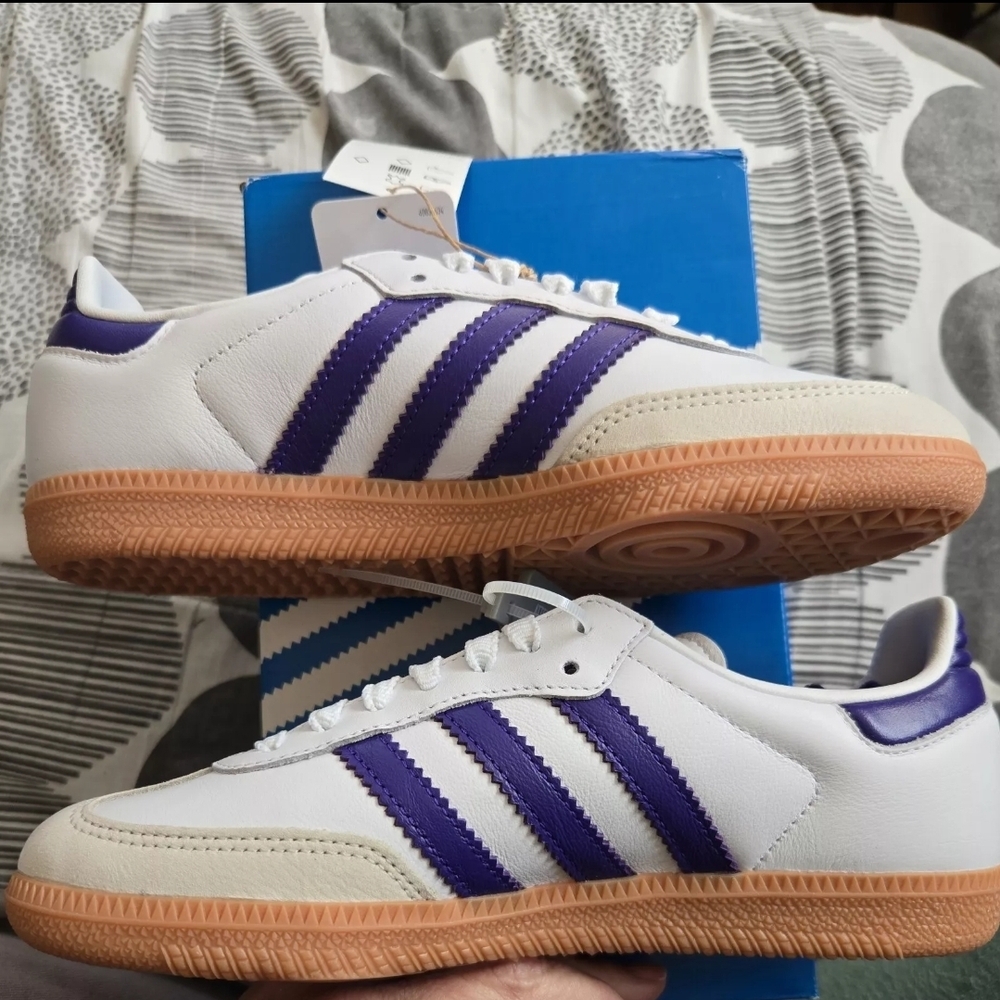 Adidas White and Purple Retro Sneakers